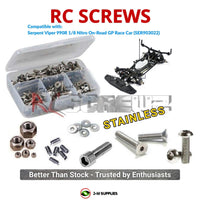 Representative image of an RCScrewZ stainless steel screw kit for Serpent Viper 990R 1/8 Nitro Race Car (903022); exact kit contents vary by RC model.