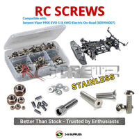 Representative image of an RCScrewZ stainless steel screw kit for Serpent Viper 990E Evo 1/8 Electric 4WD Race Car (904007); exact kit contents vary by RC model.