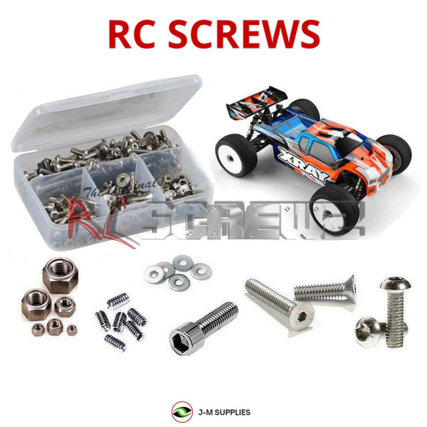 Representative image of an RCScrewZ stainless steel screw kit for Team XRAY XT8e '22 Truggy 1/8th #350301; exact kit contents vary by RC model.