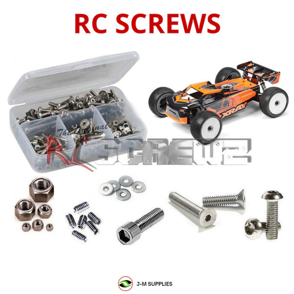 Representative image of an RCScrewZ stainless steel screw kit for Team XRAY XT8 2024 Nitro 1/8th Racing Truggy (#350206); exact kit contents vary by RC model.