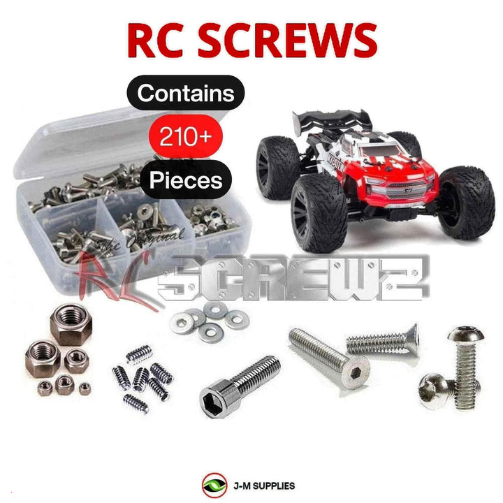 Representative image of an RCScrewZ stainless steel screw kit for ARRMA KRATON 4S BLX 1/10 Electric 4WD MT (ARA102690); exact kit contents vary by RC model.