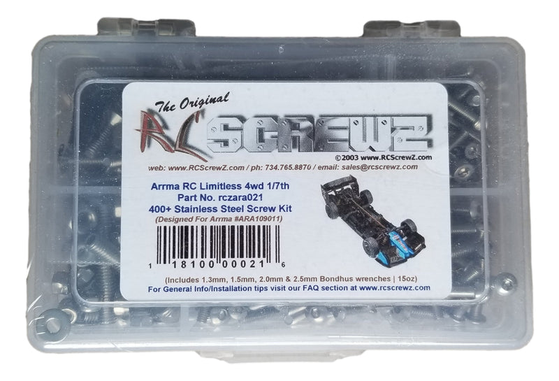 RCScrewZ Stainless Steel Screw Kit ara021 for ARRMA Limitless 6S BLX 1/7 Electric 4WD Brushless Street Speed Roller (ARA109011, 109011) | SET