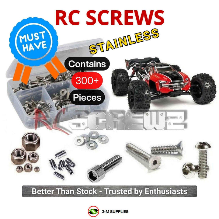 Representative image of an RCScrewZ stainless steel screw kit for ARRMA KRATON 6S BLX V4 1/8 Electric 4WD MT (ARA106040); exact kit contents vary by RC model.