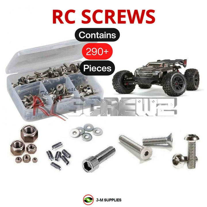 Representative image of an RCScrewZ stainless steel screw kit for ARRMA KRATON 6S EXB 1/8 Electric 4WD MT (ARA106053); exact kit contents vary by RC model.