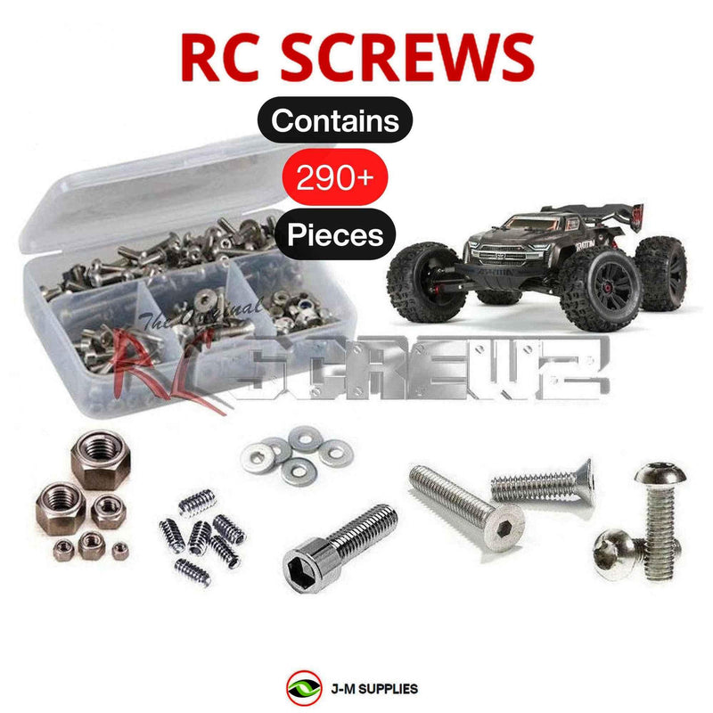 Representative image of an RCScrewZ stainless steel screw kit for ARRMA KRATON 6S EXB 1/8 Electric 4WD MT (ARA106053); exact kit contents vary by RC model.