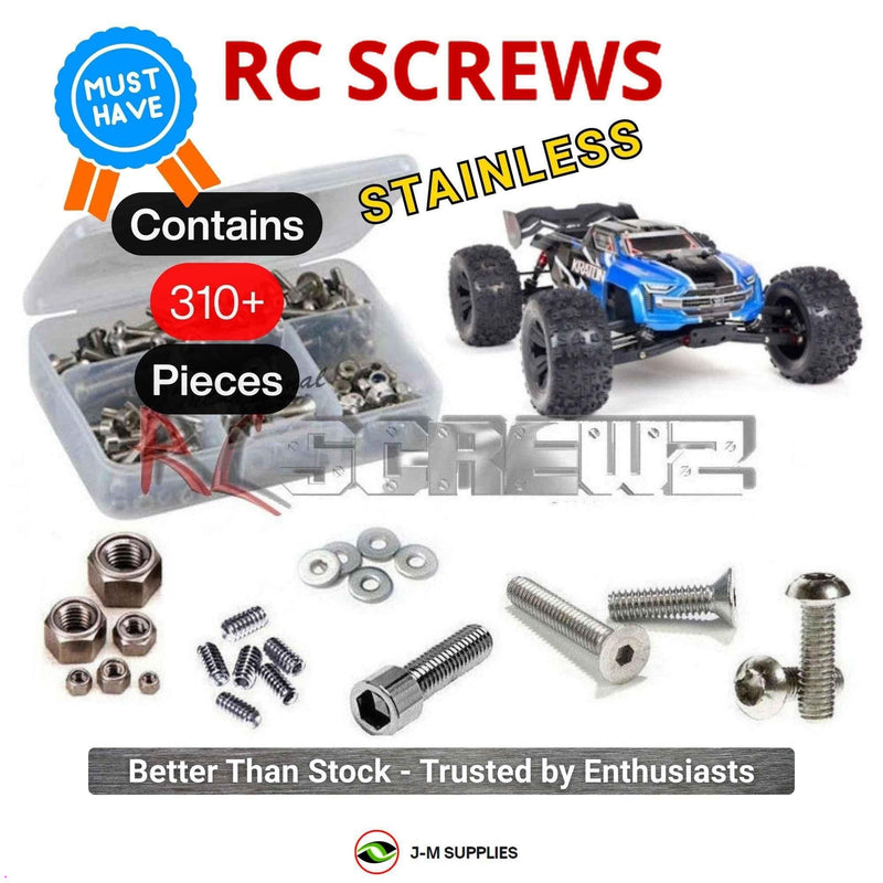 Representative image of an RCScrewZ stainless steel screw kit for ARRMA KRATON 6S BLX V5 1/8 Electric 4WD MT (ARA8608V5); exact kit contents vary by RC model.