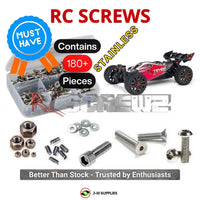 Representative image of an RCScrewZ stainless steel screw kit for ARRMA TYPHON 3S BLX V3 1/8 Electric 4WD Buggy (ARA4306V3); exact kit contents vary by RC model.