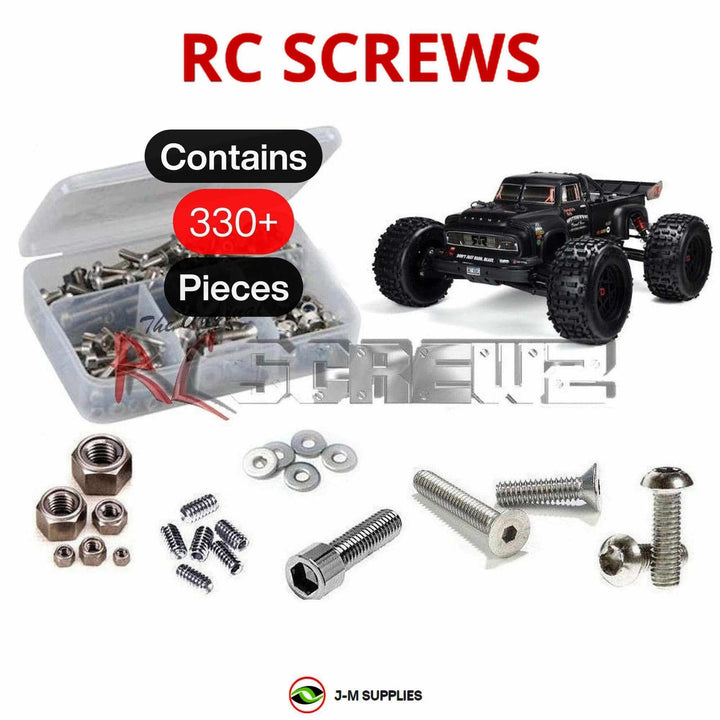 Representative image of an RCScrewZ stainless steel screw kit for ARRMA NOTORIOUS 6S BLX V5 1/8 Electric 4WD Stunt (ARA8611V5); exact kit contents vary by RC model.