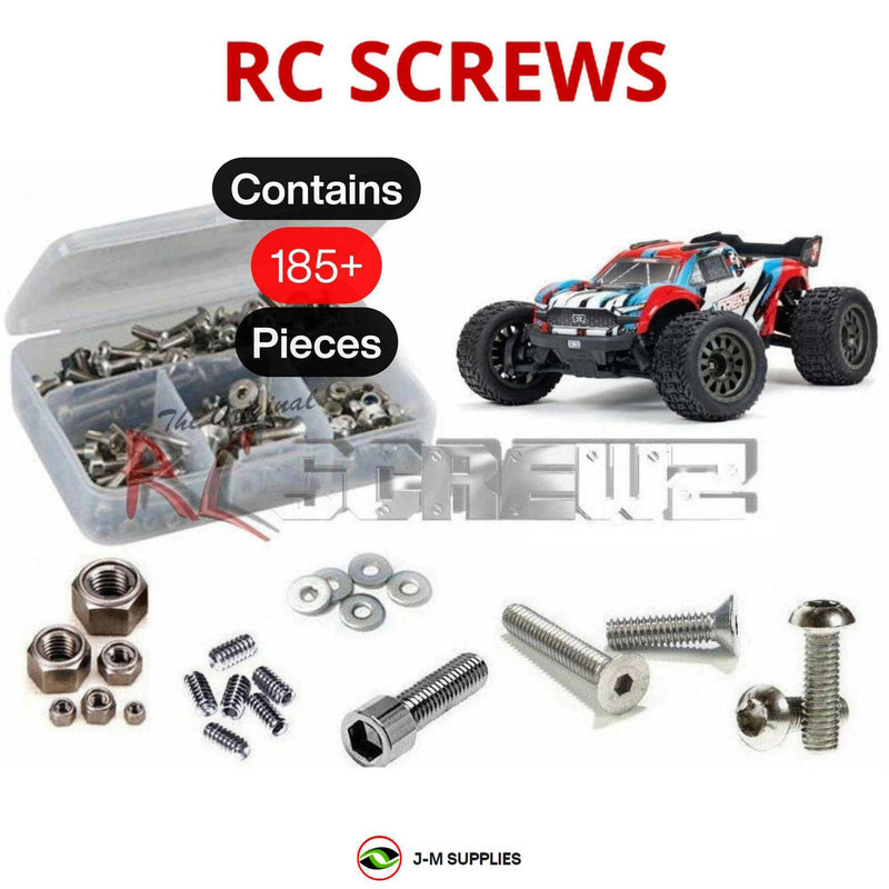 Representative image of an RCScrewZ stainless steel screw kit for ARRMA VORTEKS 3S BLX 1/10 Electric 4WD Stadium (ARA4305V3); exact kit contents vary by RC model.
