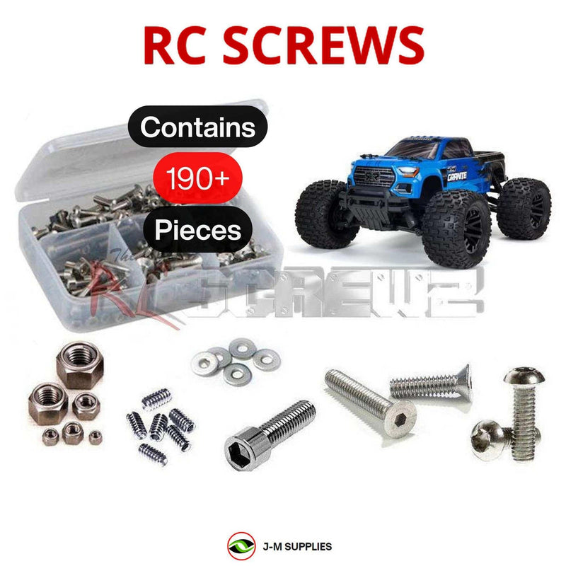 Representative image of an RCScrewZ stainless steel screw kit for ARRMA GRANITE MEGA V3 1/10 4WD MT (ARA4202V3); exact kit contents vary by RC model.
