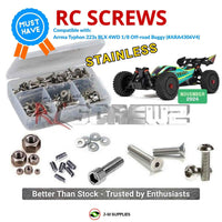 Representative image of an RCScrewZ stainless steel screw kit for ARRMA TYPHON 223S BLX 1/8 4WD Buggy (ARA4306V4); exact kit contents vary by RC model.