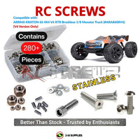 Representative image of an RCScrewZ stainless steel screw kit for ARRMA Kraton 6S BLX V6 1/8 4WD Monster Truck (ARA8608V6); exact kit contents vary by RC model.