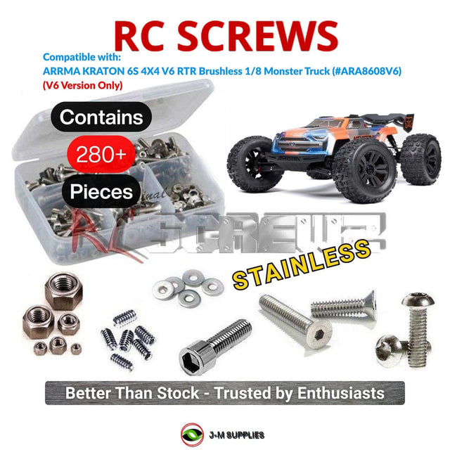 RCScrewZ Stainless Steel Screw Kit ara069 for ARRMA Kraton 6S BLX V6 1/8 Electric 4WD Brushless Speed Monster Truck RTR (ARA8608V6, ARA8608V6T1, ARA8608V6T2, ARA8608V6T3, ARA8608V6T4) | SET