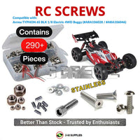 Representative image of an RCScrewZ stainless steel screw kit for ARRMA TYPHON 6S BLX 1/8 Electric 4WD Buggy (AR106028); exact kit contents vary by RC model.