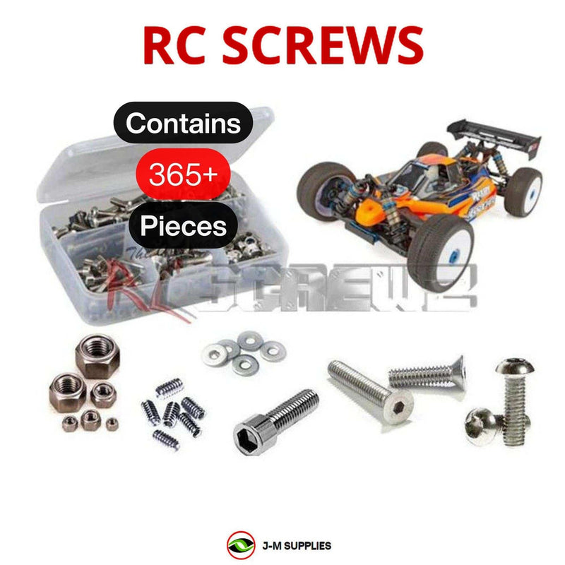 Representative image of an RCScrewZ stainless steel screw kit for Team Associated RC8B3.2 1/8 Nitro 4WD Buggy (80939); exact kit contents vary by RC model.