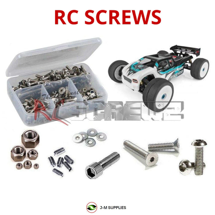 Representative image of an RCScrewZ stainless steel screw kit for Team Associated RC8T3.2e 1/8 Electric 4WD Truggy (80944); exact kit contents vary by RC model.