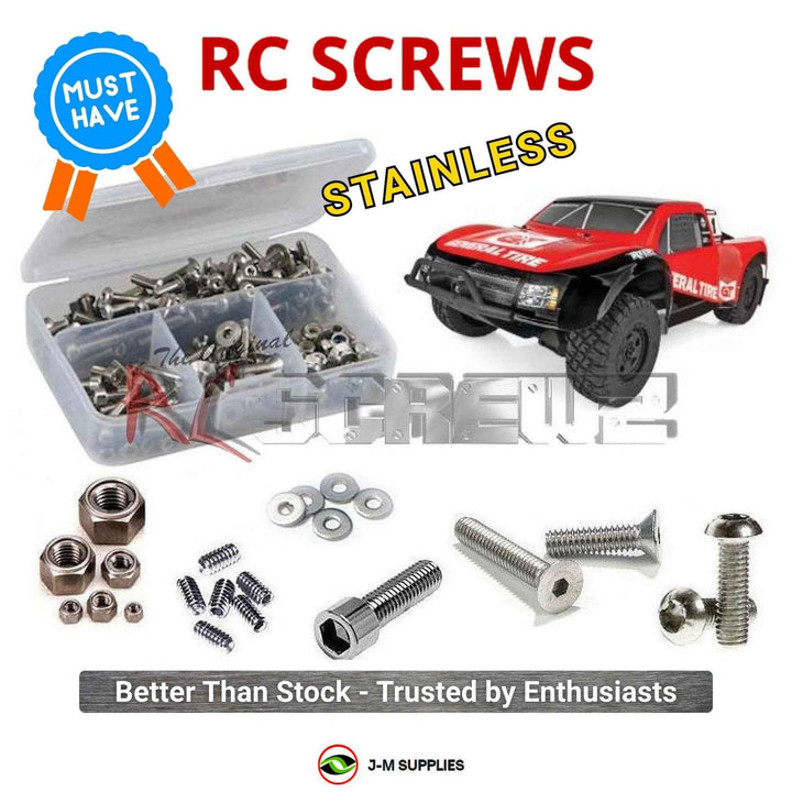 Representative image of an RCScrewZ stainless steel screw kit for Team Associated Pro4 SC10 RTR 1/10 4WD SCT (20530, 20531); exact kit contents vary by RC model.