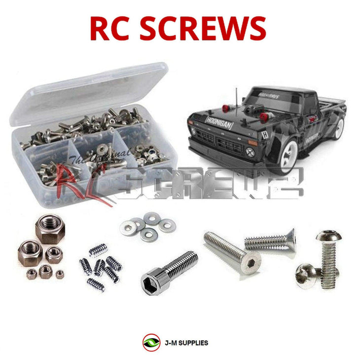 Representative image of an RCScrewZ stainless steel screw kit for Team Associated Apex2 Hoonitruck 1/10 4WD (30123); exact kit contents vary by RC model.