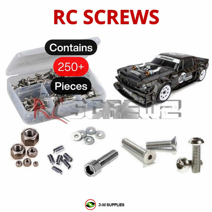 Representative image of an RCScrewZ stainless steel screw kit for Team Associated Apex2 Hoonicorn 1/10 4WD (30124, ASC30124); exact kit contents vary by RC model.