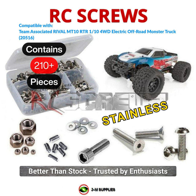 RCScrewZ Stainless Steel Screw Kit asc131 for Team Associated Rival MT10 RTR 1/10 Electric 4WD Off-Road Monster Truck (#20516, #ASC20516) | SET