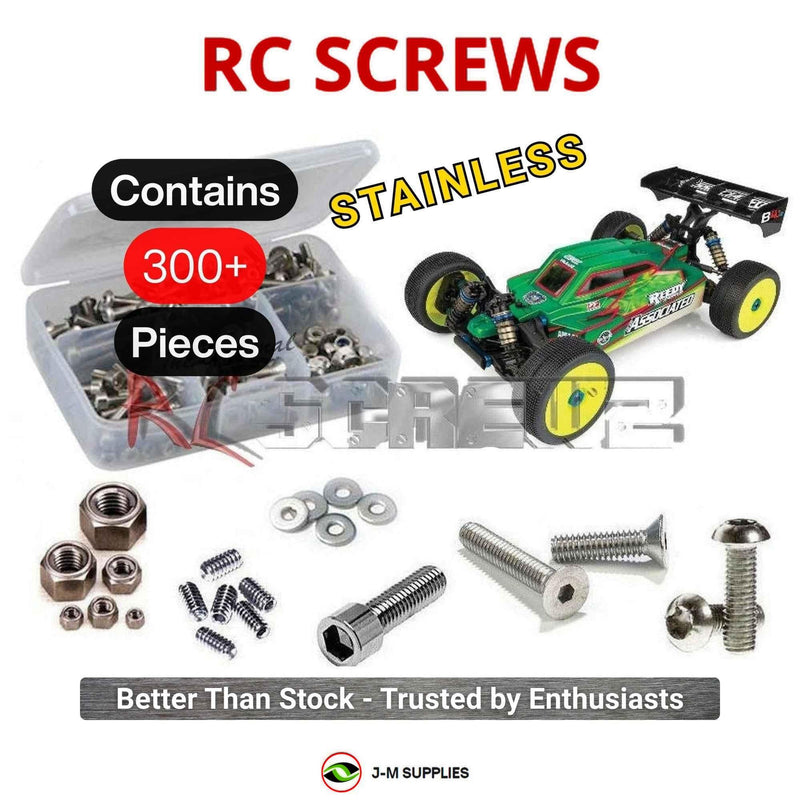 Representative image of an RCScrewZ stainless steel screw kit for Team Associated RC8B4.1e 1/8 Electric 4WD Buggy (80950); exact kit contents vary by RC model.