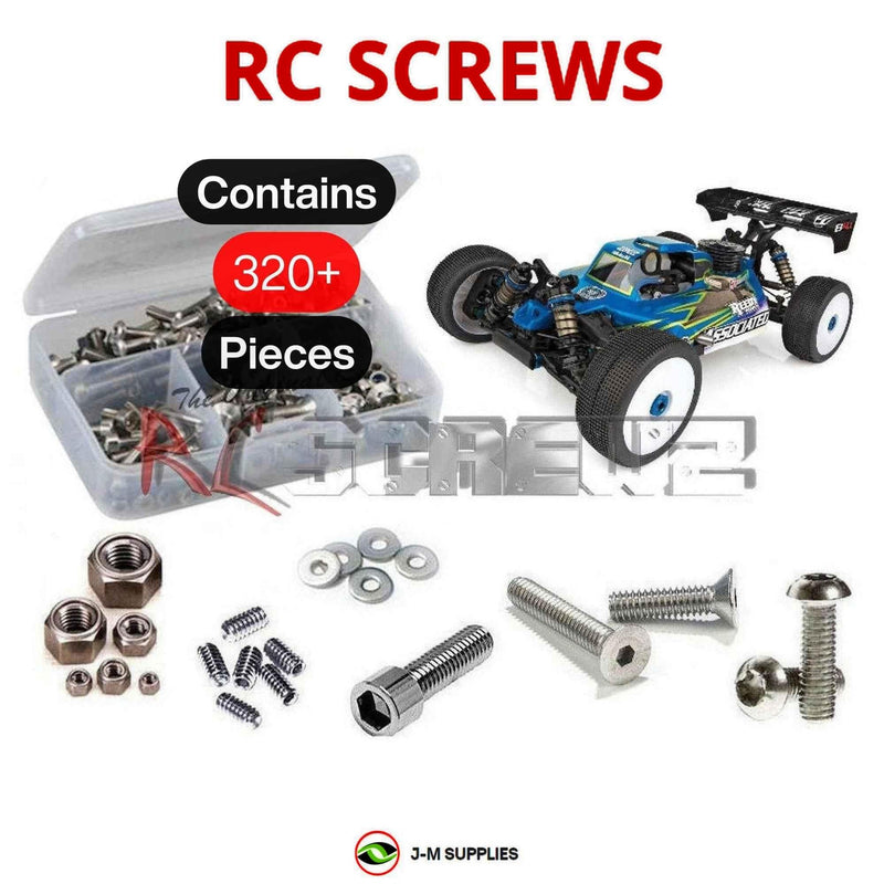 Representative image of an RCScrewZ stainless steel screw kit for Team Associated RC8B4.1 1/8 Nitro 4WD Buggy (80949, ASC80949); exact kit contents vary by RC model.