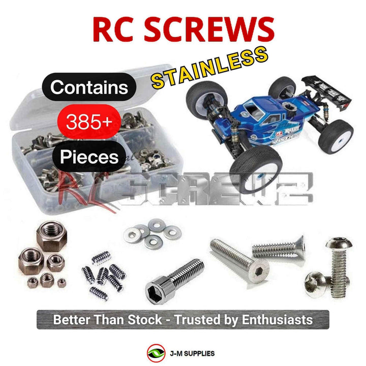 Representative image of an RCScrewZ stainless steel screw kit for Team Associated RC8T4 1/8 Nitro 4WD Truggy (80947); exact kit contents vary by RC model.