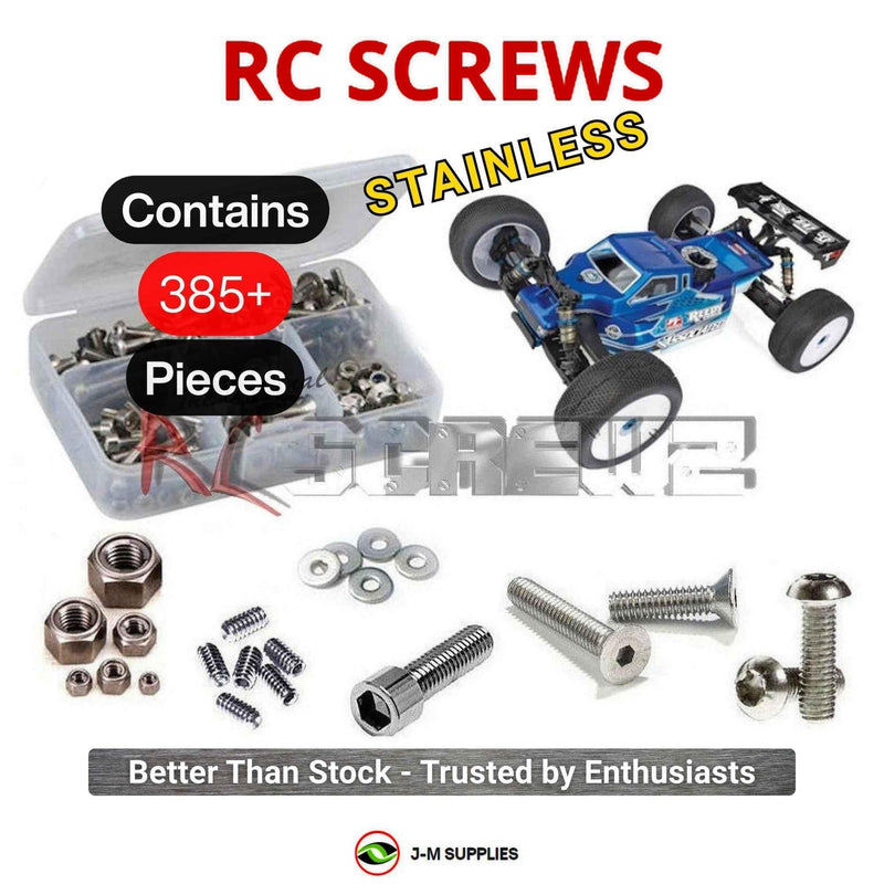 Representative image of an RCScrewZ stainless steel screw kit for Team Associated RC8T4 1/8 Nitro 4WD Truggy (80947); exact kit contents vary by RC model.