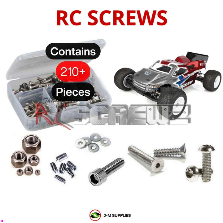 Representative image of an RCScrewZ stainless steel screw kit for Team Associated RC10T6.4 1/10 2WD Stadium Truck (70004); exact kit contents vary by RC model.