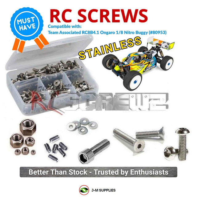 RCScrewZ Stainless Steel Screw Kit asc149 for Team Associated RC8B4.1 Ongaro Team Kit 1/8 Nitro 4WD Off-Road Buggy (#80953) | SET