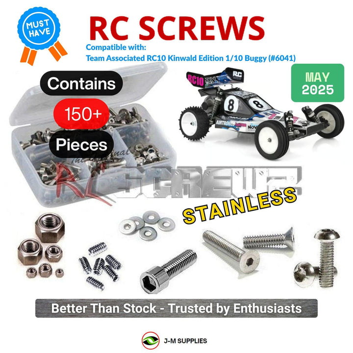 Representative image of an RCScrewZ stainless steel screw kit for Team Associated RC10 Kinwald 1/10 2WD Buggy (6041); exact kit contents vary by RC model.