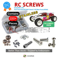 Representative image of an RCScrewZ stainless steel screw kit for Team Associated RC10GT Classic 1/10 Nitro Truck (7066); exact kit contents vary by RC model.