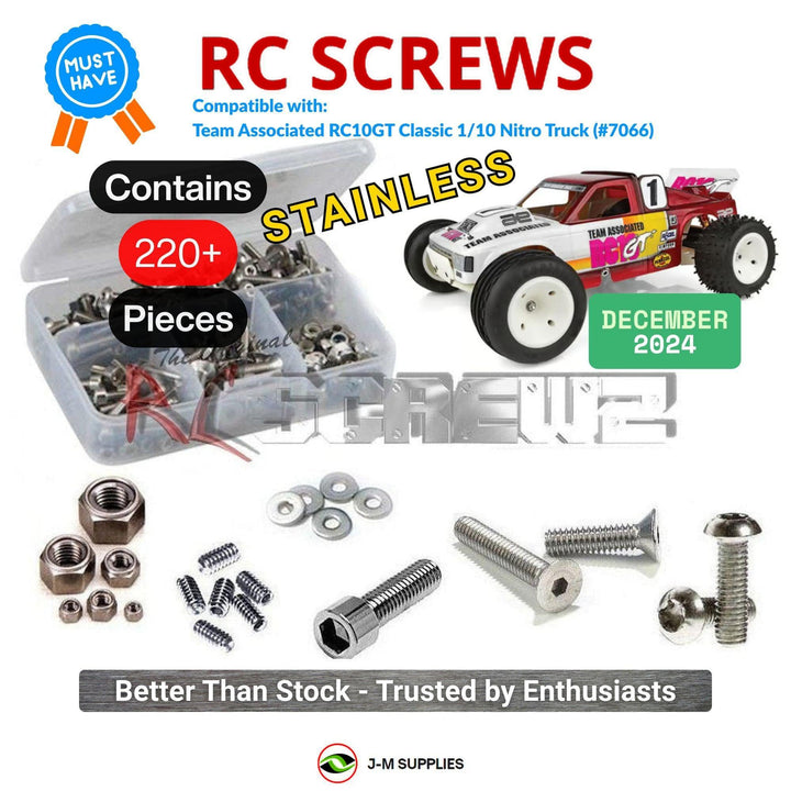 Representative image of an RCScrewZ stainless steel screw kit for Team Associated RC10GT Classic 1/10 Nitro Truck (7066); exact kit contents vary by RC model.