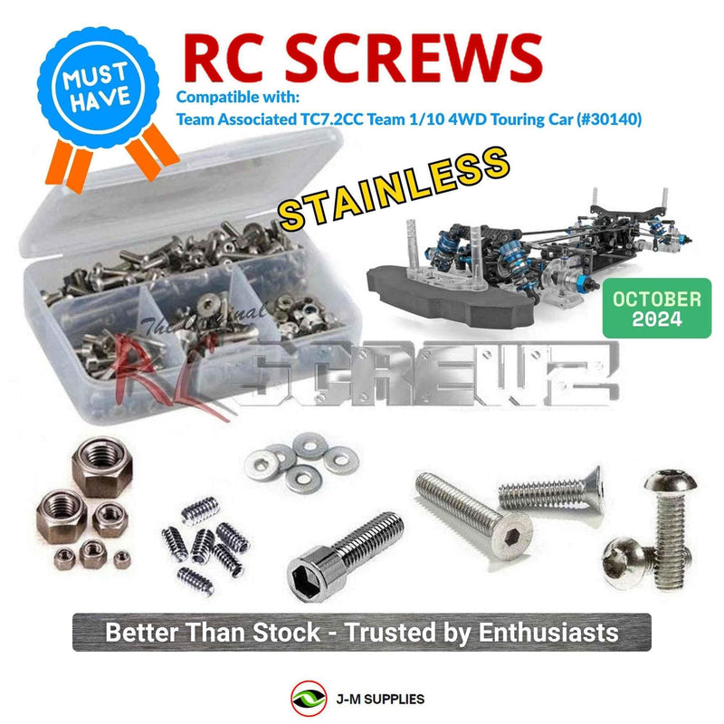 Representative image of an RCScrewZ stainless steel screw kit for Team Associated TC7.2CC 1/10 4WD Touring Car (30140); exact kit contents vary by RC model.