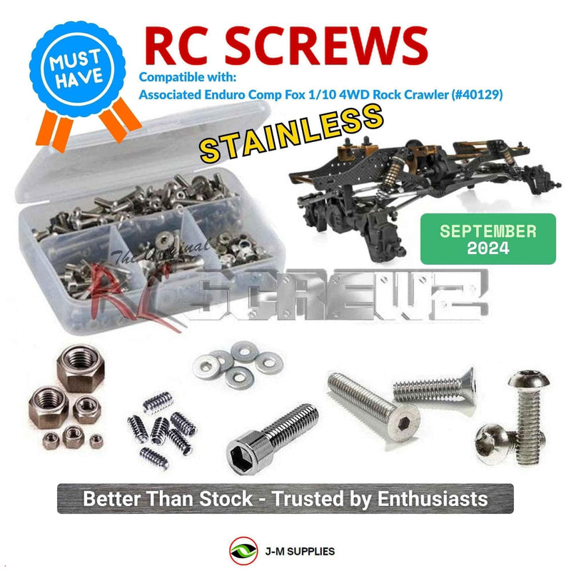 Representative image of an RCScrewZ stainless steel screw kit for Team Associated Enduro Comp Fox 1/10 Crawler (40129, ASC40129); exact kit contents vary by RC model.