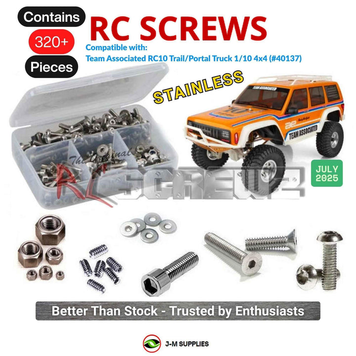 Representative image of an RCScrewZ stainless steel screw kit for Team Associated RC10 Trail Portal 1/10 (40137, ASC40137); exact kit contents vary by RC model.