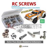Representative image of an RCScrewZ stainless steel screw kit for Team Associated RC10DR 1/10 Electric 2WD Rally (90052, ASC90052); exact kit contents vary by RC model.
