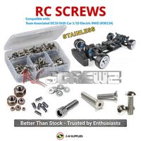 Representative image of an RCScrewZ stainless steel screw kit for Team Associated DC10 Drift 1/10 Electric RWD Car (30134, 30133); exact kit contents vary by RC model.