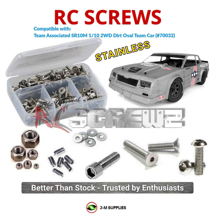 Representative image of an RCScrewZ stainless steel screw kit for Team Associated SR10M Oval 1/10 2WD Dirt Oval (70032, ASC70032); exact kit contents vary by RC model.