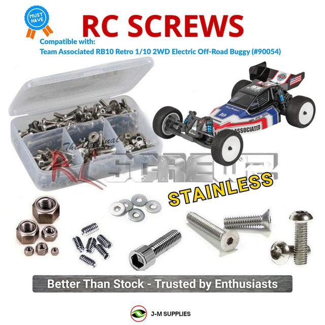 RCScrewZ Stainless Steel Screw Kit asc189 for Team Associated RB10 Retro Kit 1/10 Electric 2WD Off-Road Buggy (#90054, #ASC90054) | SET