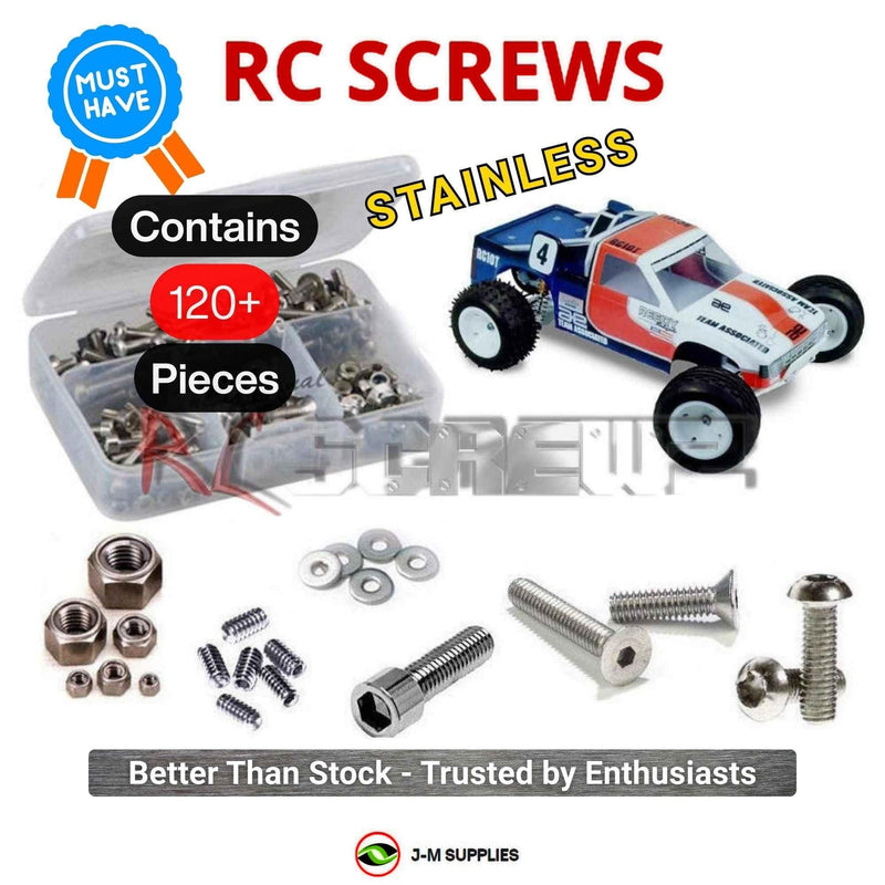 Representative image of an RCScrewZ stainless steel screw kit for Team Associated RC10T 1/10 2WD Truck (7001, 7035, 7002); exact kit contents vary by RC model.