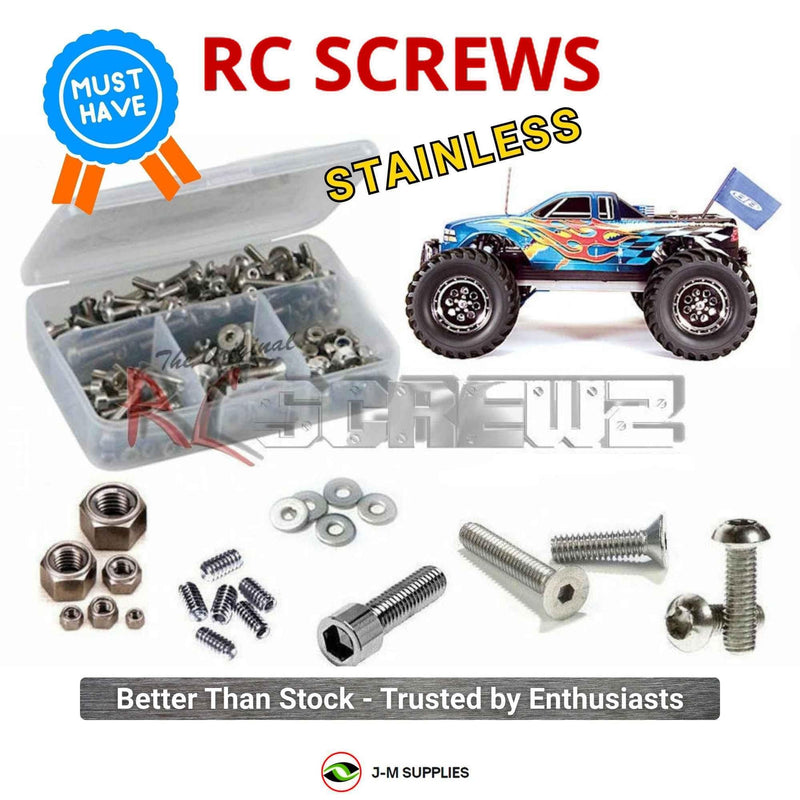 Representative image of an RCScrewZ stainless steel screw kit for Team Associated MGT 4.60 SE 1/8 Nitro MT (ASC20501, 20501); exact kit contents vary by RC model.