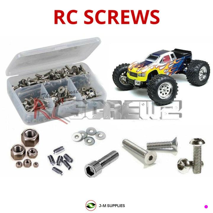 Representative image of an RCScrewZ stainless steel screw kit for Team Associated Mini MGT 3.0 1/10 Nitro 4WD Monster Truck (20515); exact kit contents vary by RC model.