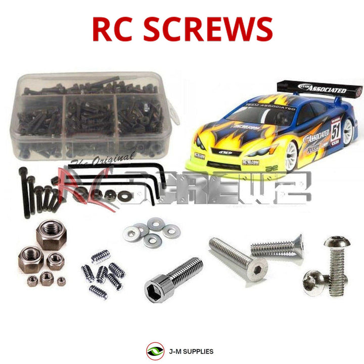 Representative image of an RCScrewZ stainless steel screw kit for Team Associated TC6/TC6.1 1/10 Touring (30106, 30107, 30108); exact kit contents vary by RC model.