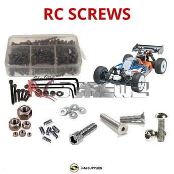 Representative image of an RCScrewZ stainless steel screw kit for Team Associated RC8.2 RS RTR 1/8 Nitro 4WD Buggy (80909); exact kit contents vary by RC model.