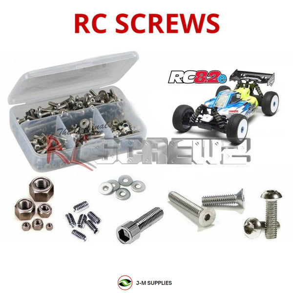 Representative image of an RCScrewZ stainless steel screw kit for Team Associated RC8.2e 1/8 Electric 4WD Buggy (80907); exact kit contents vary by RC model.