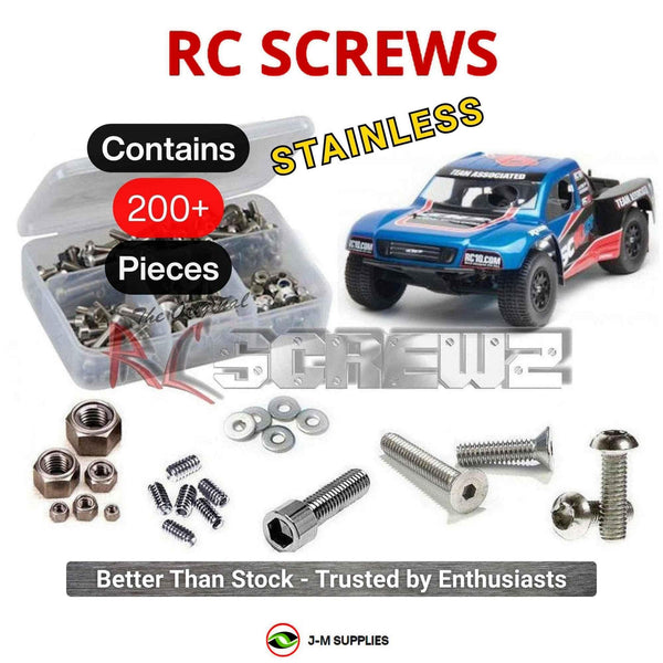 Representative image of an RCScrewZ stainless steel screw kit for Team Associated SC10GT RTR 1/10 Nitro 2WD SCT (7093); exact kit contents vary by RC model.