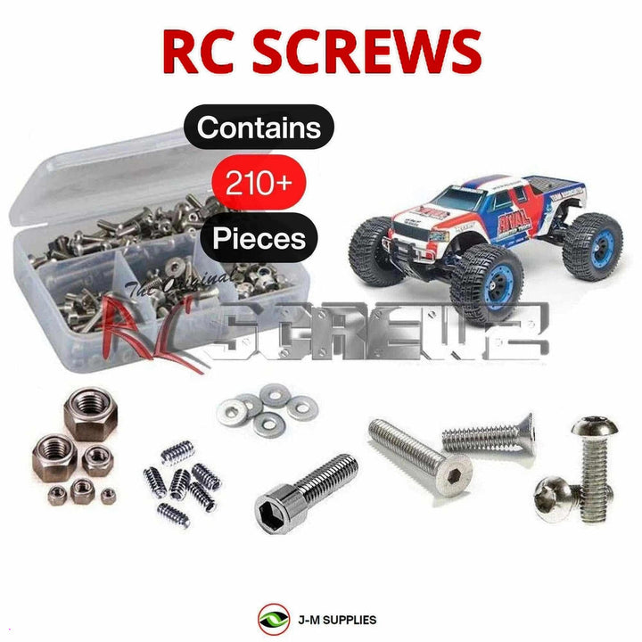Representative image of an RCScrewZ stainless steel screw kit for Team Associated Rival MT RTR 1/8 4WD Monster Truck (20511); exact kit contents vary by RC model.