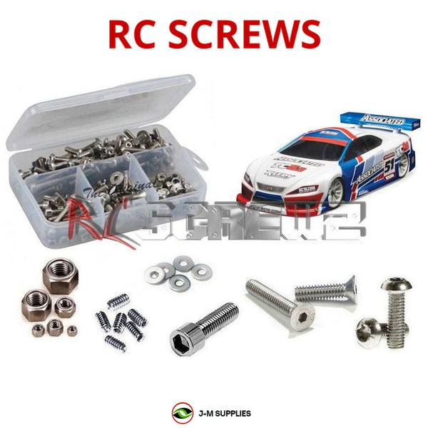 Representative image of an RCScrewZ stainless steel screw kit for Team Associated TC6.2 Factory Team 1/10 4WD TC (30109); exact kit contents vary by RC model.