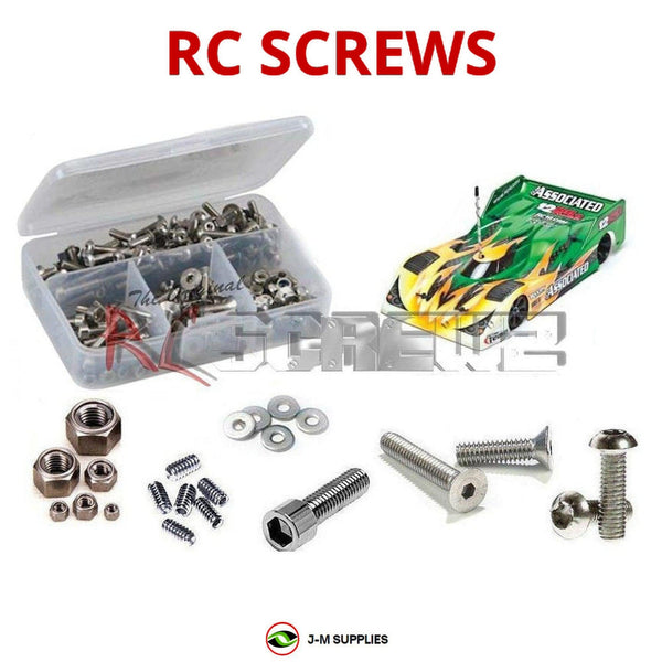 Representative image of an RCScrewZ stainless steel screw kit for Team Associated RC12R5.2 FT 1/12 Pan Car (4020); exact kit contents vary by RC model.